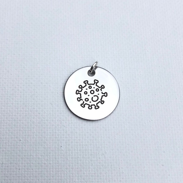 Dainty COVID charm - COVID-19 charm - Corona virus charm - Stainless steel Corona virus engraved charm - COVID jewelry - Covid Gift