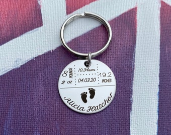 Personalized New Baby Keychain New Mom Gift Mommy Keychain Name Date Of Birth Weight Time Height Baby Arrival Keychain Baby Stats Gifts