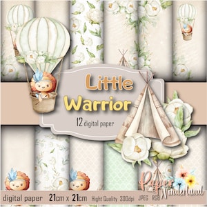 Baby Lion, Hot air balloon, Wild one Digital prints, Safari, Little Warrior, Scrapbook paper pack, Baby background digital paper, Baby paper