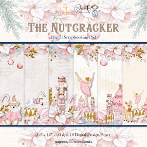 Pink Nutcracker Digital Paper Pack, Pastel Christmas Scrapbook Paper, Ballerina Holiday Backgrounds, Cute Girly Xmas Printables
