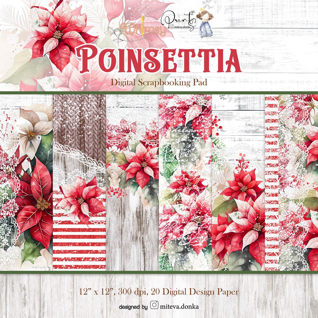 Rustic Poinsettia Christmas Digital Paper Pack (digital Download) - Etsy