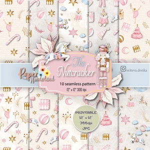 Nutcracker Christmas Seamless Pattern, Christmas digital paper, Xmas Ballet, Pink Holiday pattern, Cute Christmas, Scrapbook Christmas paper