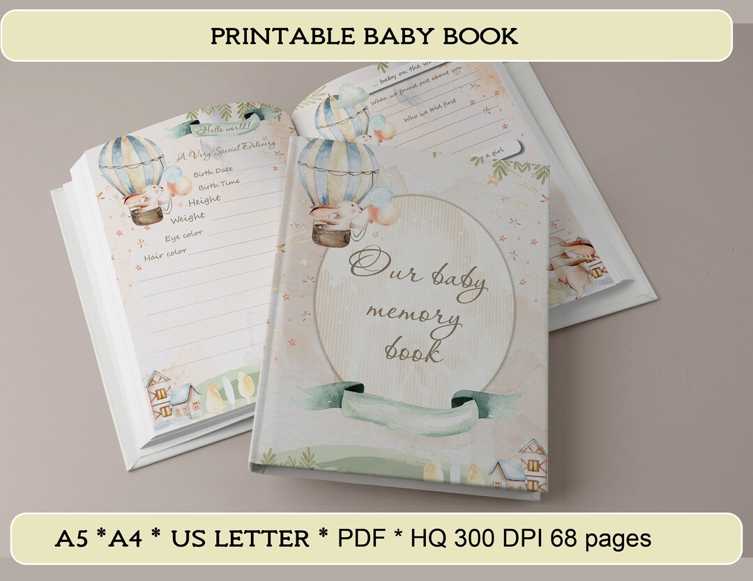 Printable Baby Book, Keepsake Journal, Newborn Milestone Book, First Year Baby Book, Baby Shower