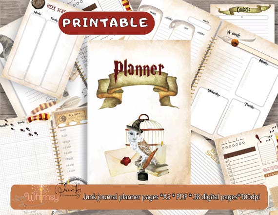 Wizard Planner Printable: Spellbook Junk Journal, A5 PDF (38 Pages)