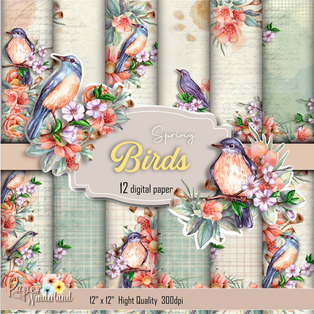 Watercolor Floral Printable Garden Flowers Spring Background Birds Watercolor Floral Printable Garden Flowers Spring Background Birds