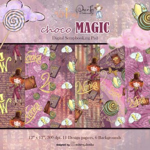 Choco Magic Digital Paper Pack, Candy Party Scrapbook Paper, Chocolate Factory Backgrounds, Sweet Dessert Birthday Printables