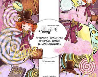 Arte digital caprichoso y peculiar, Charley imprimible, Willy Magical Factory Clip Art, Fábrica de chocolate digital, Magical Factory, Descarga instantánea