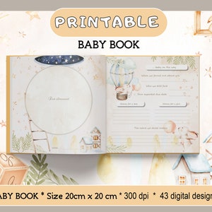 Afdrukbare babydagboekpagina's, schattige konijntje baby aandenken, babyalbum konijn thema, eerstejaarsalbum baby, baby's opnemen, doe-het-zelfherinnering