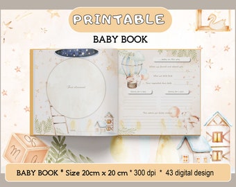 Páginas imprimibles del diario del bebé, lindo recuerdo del bebé del conejito, álbum del bebé con temática del conejito, álbum del primer año del bebé, grabación de bebés, recuerdo de la memoria de bricolaje