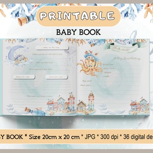 Printable baby Milestone Memory Book, First Year journal, Recording babys scrapbook album, Sailor Boy, Baby boy printable, My 1st Year image 1