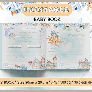 Printable baby Milestone Memory Book, First Year journal, Recording babys scrapbook album, Sailor Boy, Baby boy printable, My 1st Year