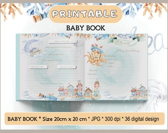 Printable baby Milestone Memory Book, First Year journal, Recording babys scrapbook album, Sailor Boy, Baby boy printable, My 1st Year