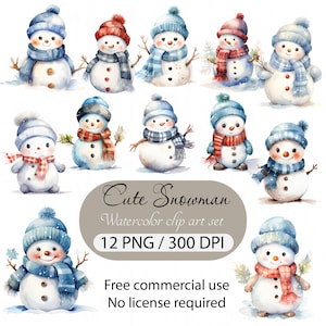 Watercolor Cute Snowman clipart, Christmas Snowman, Winter Clipart, Winter Holiday Clipart, Christmas Junk Journal, Scrapbooking