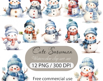 Watercolor Cute Snowman clipart, Christmas Snowman, Winter Clipart, Winter Holiday Clipart, Christmas Junk Journal, Scrapbooking