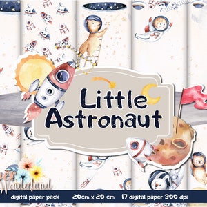 Watercolor Astronaut Space digital paper, Astronauts Digital print, Rockets, SPACE ADVENTURE, Space digital paper pack, Space Printable