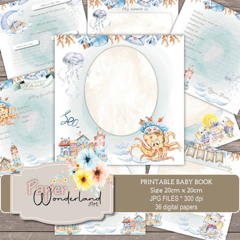 Printable baby Milestone Memory Book, First Year journal, Recording babys scrapbook album, Sailor Boy, Baby boy printable, My 1st Year zdjęcie 2