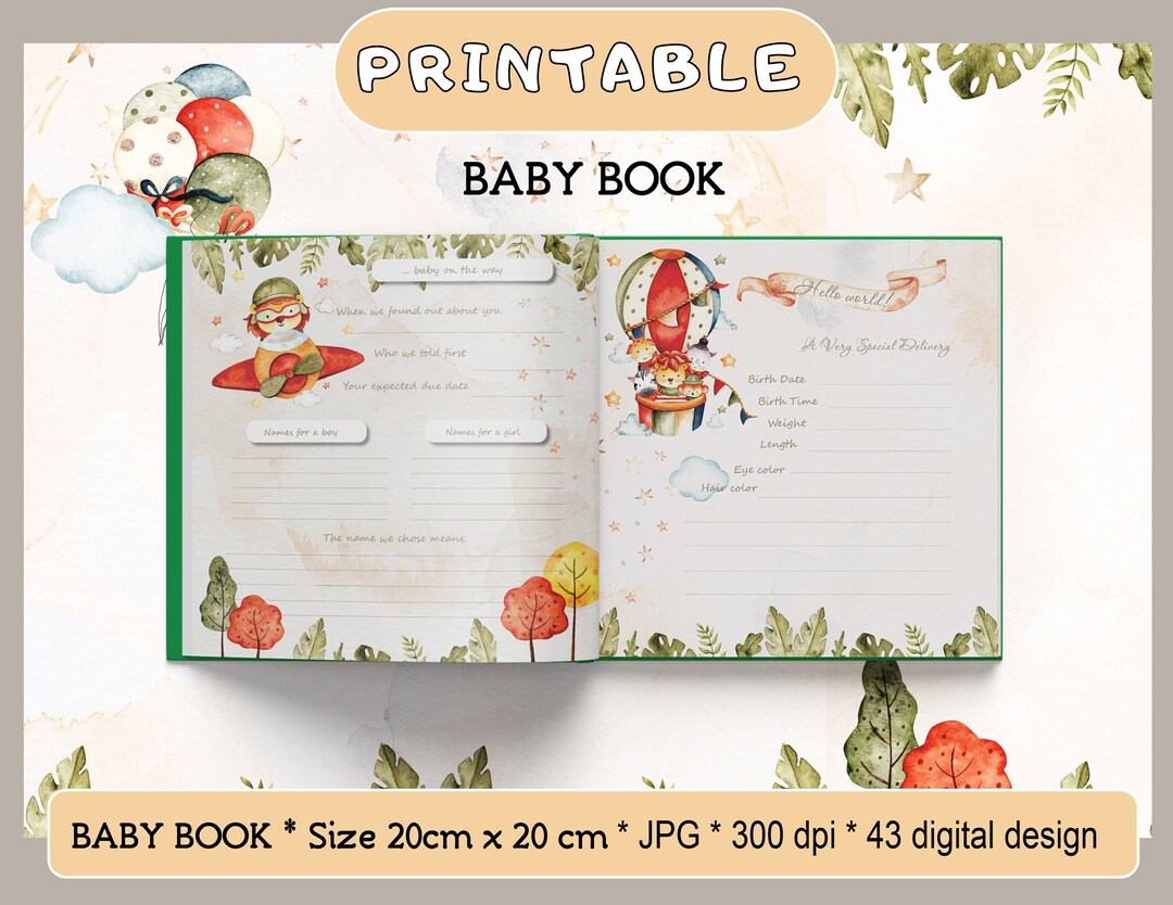 Safari Adventure Memory Book, Personalized Baby Keepsake, Milestone Tracker, DIY Baby Memory