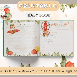 Safari Adventure Memory Book, Personalized Baby Keepsake, Milestone Tracker, DIY Baby Memory Book, Baby&#39;s First Year, Writable Baby Album