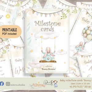 Aquarelle de lapin, cartes d'étape mensuelles, lapin de 12 mois, carte du mois pour bébé, cartes de mois de bébé, accessoire photo, impression à la maison