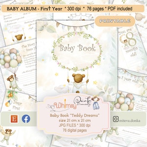 Babys erstes Jahr Journal, Meilenstein Buch, Kinderzimmer Buch, Baby Boy druckbares Buch mit Teddybär,