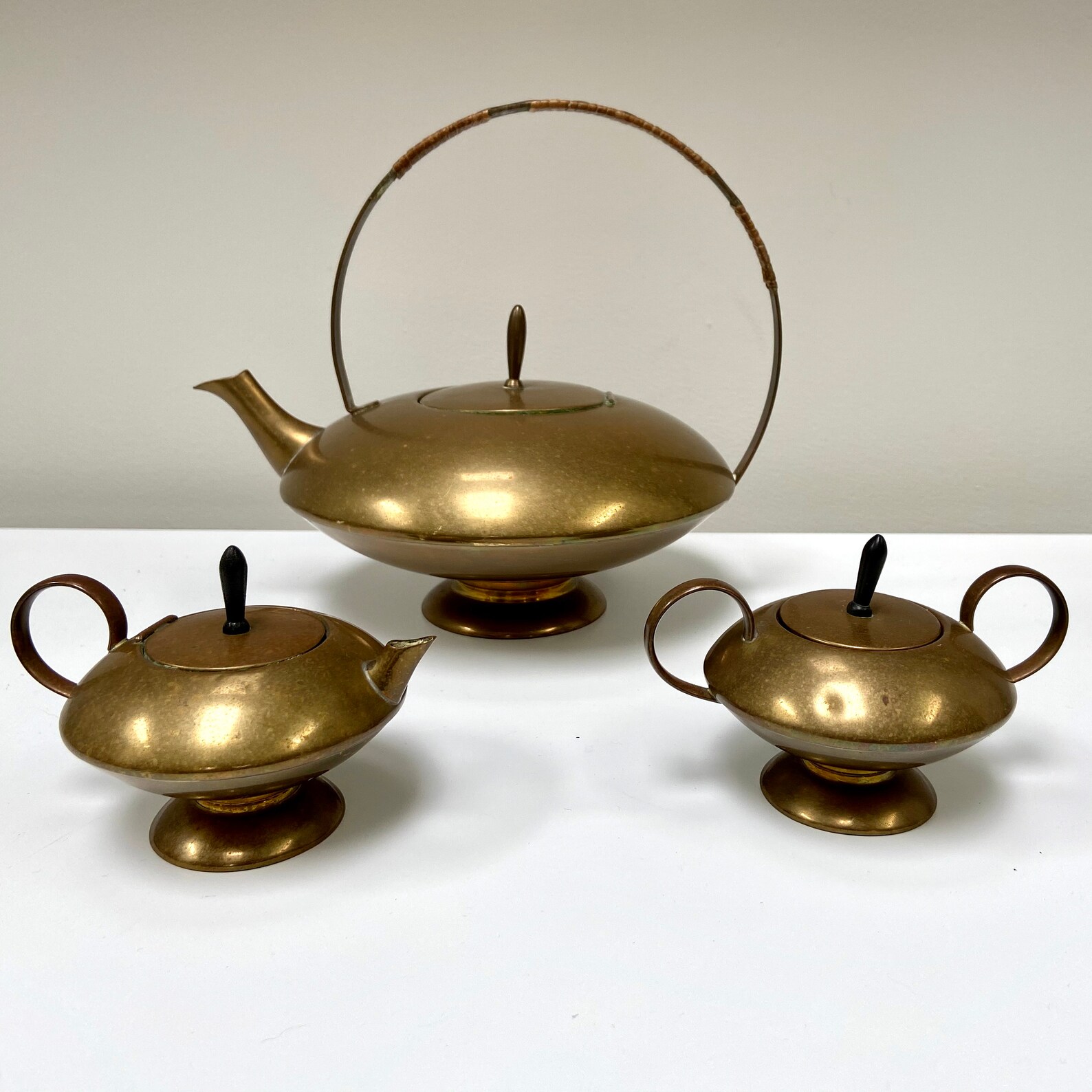 Vintage brass tea set mid century brass tea pot creamer dish Etsy