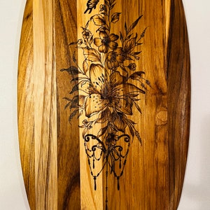 Woodburned Teak Charcuterie Board