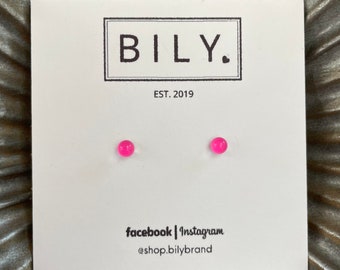 Glass Stud Earrings | Neon Hot Pink Earrings | Glass Earrings | 4mm Tiny POP DOTS | Neon Pink Earrings | Minimalistic Earrings