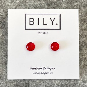 Glass Stud Earrings | Classic Red Stud Earrings | Glass Earrings | 8mm Tiny POP DOTS | Red Earrings | Red Stud Earrings