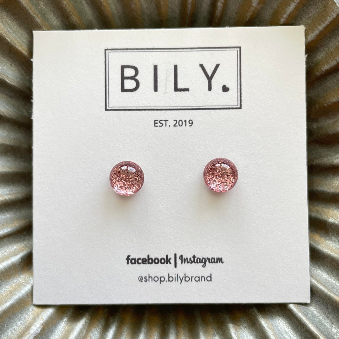 Glass Stud Earrings Light Pink Glitter Glass Earrings 8mm Tiny POP DOTS
