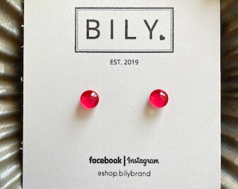 Glass Stud Earrings | Tomato Red Earrings | Glass Earrings | 6mm Tiny POP DOTS | Red Stud Earrings | Red Glass Earrings