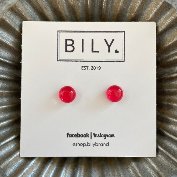 Glass Stud Earrings | Tomato Red Earrings | Glass Earrings | 8mm Tiny POP DOTS | Red Glass Earrings | Red Earrings | Red Stud Earrings