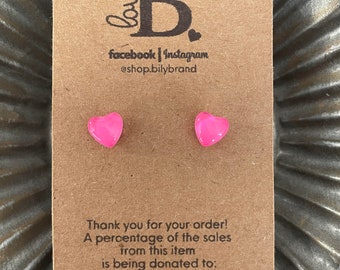 Glass Stud Earrings | Neon Pink Earrings | Glass Earrings | Heart Earrings | Tiny POP Hearts MINIS | Hot Pink Earrings | Pink Heart Earrings