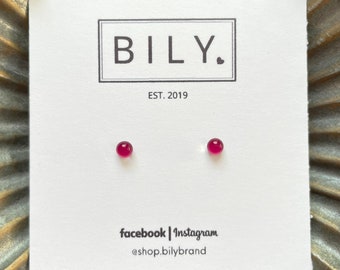 Glass Stud Earrings | Berry Colored Earrings | Glass Earrings | 4mm Tiny POP DOTS | Dainty Glass Earrings | Maroon Earrings