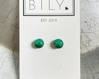 Spearmint Green and Glitter Dipped Earrings 8mm Wood and Resin Stud Earrings *Tiny POPS MINIS*