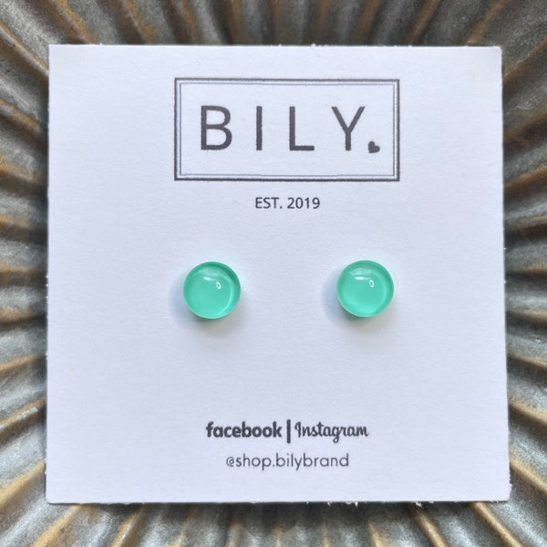 Glass Stud Earrings | Aqua Stud Earrings | Glass Earrings | 8mm Tiny POP DOTS | Teal Stud Earrings