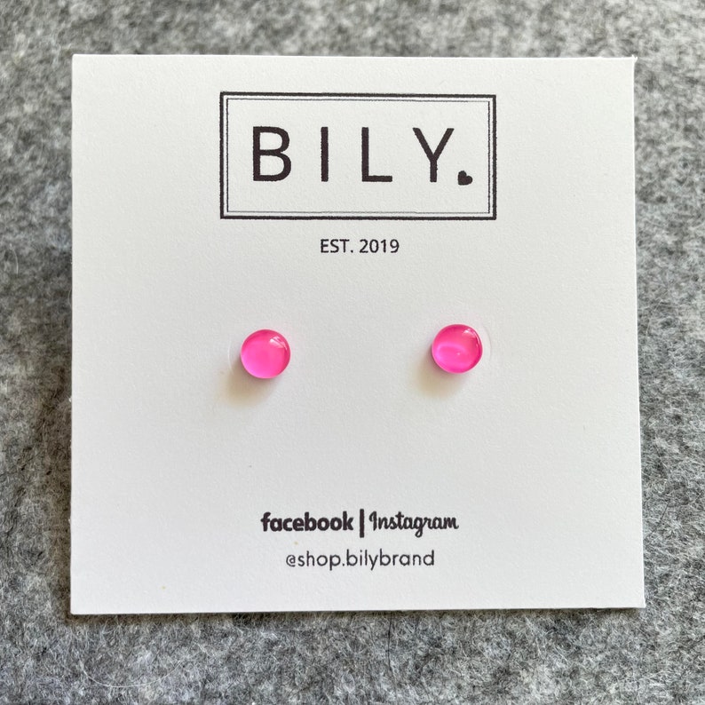 Glass Stud Earrings | Neon Pink Stud Earrings | Glass Earrings | 6mm Tiny POP DOTS | Neon Earrings 