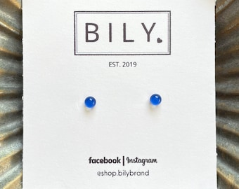 Glass Stud Earrings | Royal Blue Earrings | Glass Earrings | 4mm Tiny POP DOTS | Tiny Blue Earrings | Dainty Glass Earrings