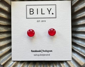 Glass Stud Earrings | Classic Red Earrings | Glass Earrings | 8mm Tiny POP DOTS | Red Stud Earrings | Red Glass Earrings