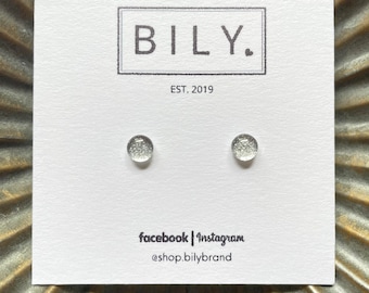 Glass Stud Earrings | Silver Shimmer Stud Earrings | Glass Earrings | 6mm Tiny POP DOTS | Silver Earrings