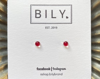 Glass Stud Earrings | Classic Red Stud Earrings | Glass Earrings | 4mm Tiny POP DOTS | Minimalistic Red Earrings | Dainty Red Earrings