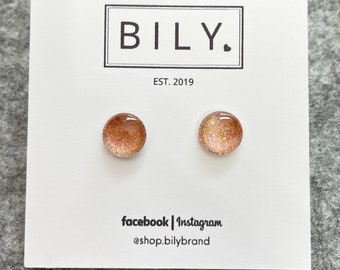 Glass Stud Earrings |  Light Copper Shimmer Stud Earrings | Glass Earrings | 10mm Tiny POP DOTS | Copper Earrings