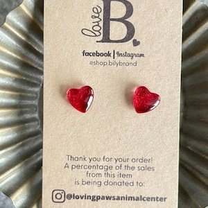 Glass Stud Earrings | Red Glitter Heart Earrings | Glass Earrings | Tiny POP DOTS Hearts | Red Heart Earrings | Heart Earrings