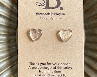 Glass Stud Earrings | Gold and Silver Glitter | Glass Earrings | Tiny POP DOTS Hearts | Heart Earrings | Glitter Earrings