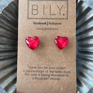 Glass Stud Earrings | Red Earrings | Heart Earrings | Glass Earrings | Tiny POP DOTS XL Hearts | Red Heart Earrings | 12mm Heart Earrings