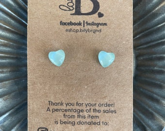 Glass Stud Earrings | Icicle Blue | Glass Earrings | Heart Earrings | Tiny POP DOTS Minis | Glass Heart Earrings | Light Blue Heart Earrings
