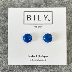 Glass Stud Earrings | Shimmer Blue Stud Earrings | Glass Earrings | 10mm Tiny POP DOTS | Blue Stud Earrings