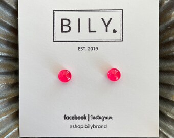 Glass Stud Earrings | Watermelon Pink Earrings | Glass Earrings | 6mm Tiny POP DOTS | Pink Glass Earrings | Pink Stud Earrings