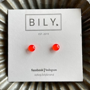 Glass Stud Earrings | Neon Bright Orange | Glass Earrings | 6mm Tiny POP DOTS | Neon Earrings | Neon Orange Earrings | Minimalistic Earrings
