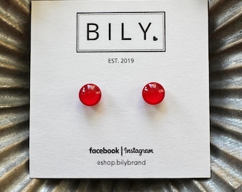 Glass Stud Earrings | Tulip Red Earrings | Glass Earrings | 8mm Tiny POP DOTS | Red Earrings | Red Stud Earrings