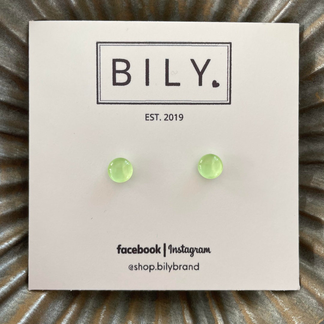 Glass Stud Earrings Key Lime Green Glass Earrings 6mm Tiny POP DOTS